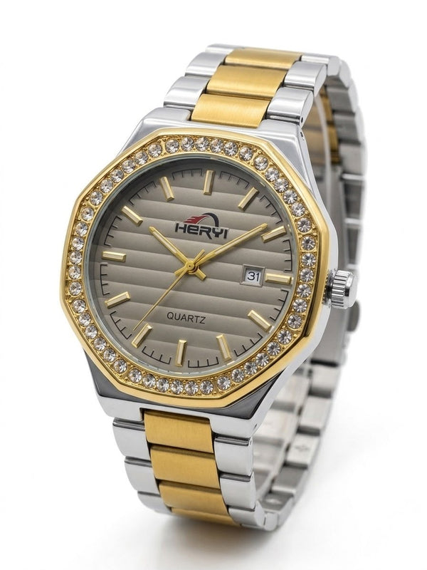 Gold Crystal Bezel Quartz Watch